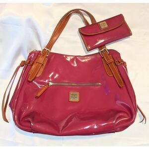 DOONEY & BOURKE Lg Nina Patent Leather Satchel Shoulder Bag Raspberry w/ Wallet